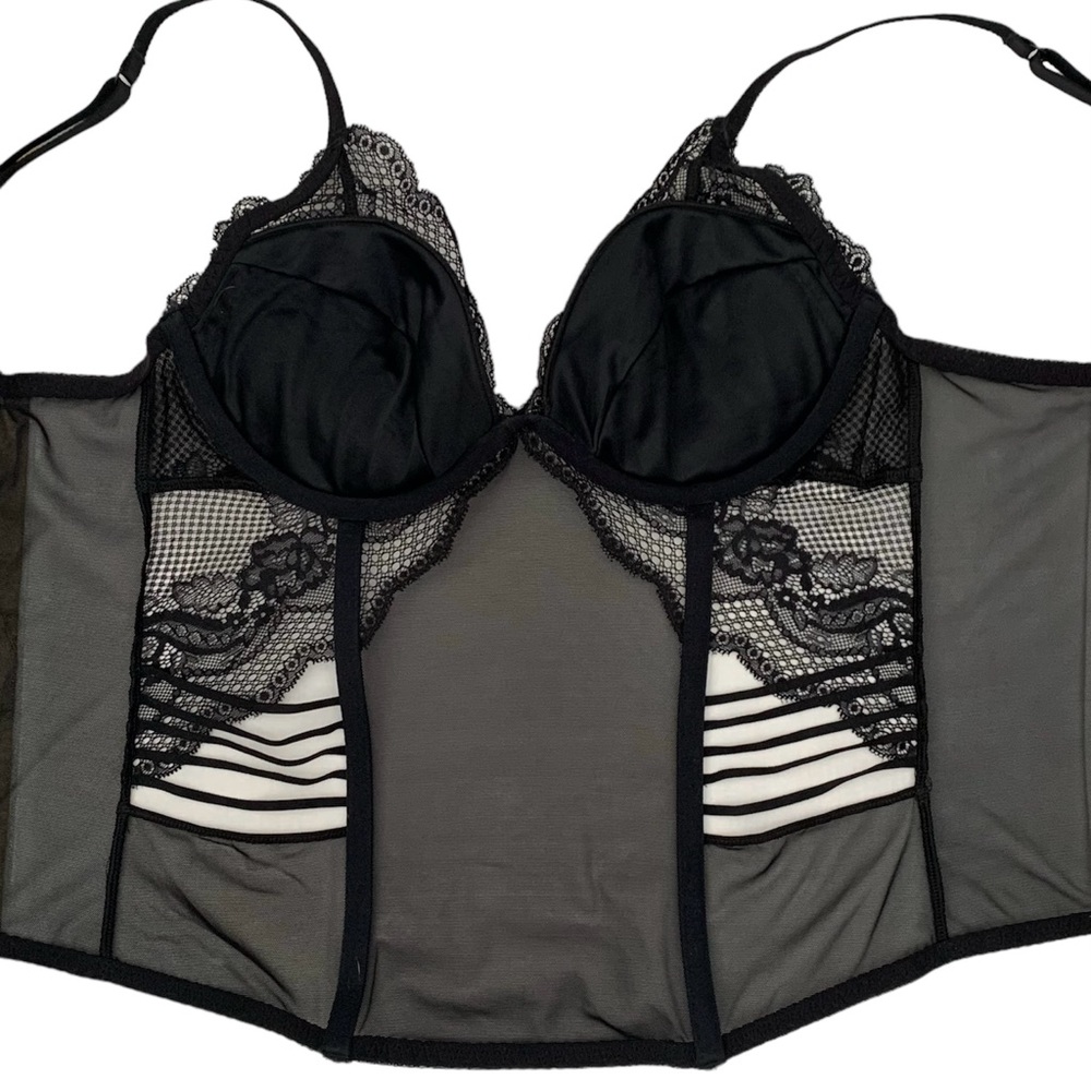 La Senza Black Lace & Mesh Corset Bustier Top, Size Medium